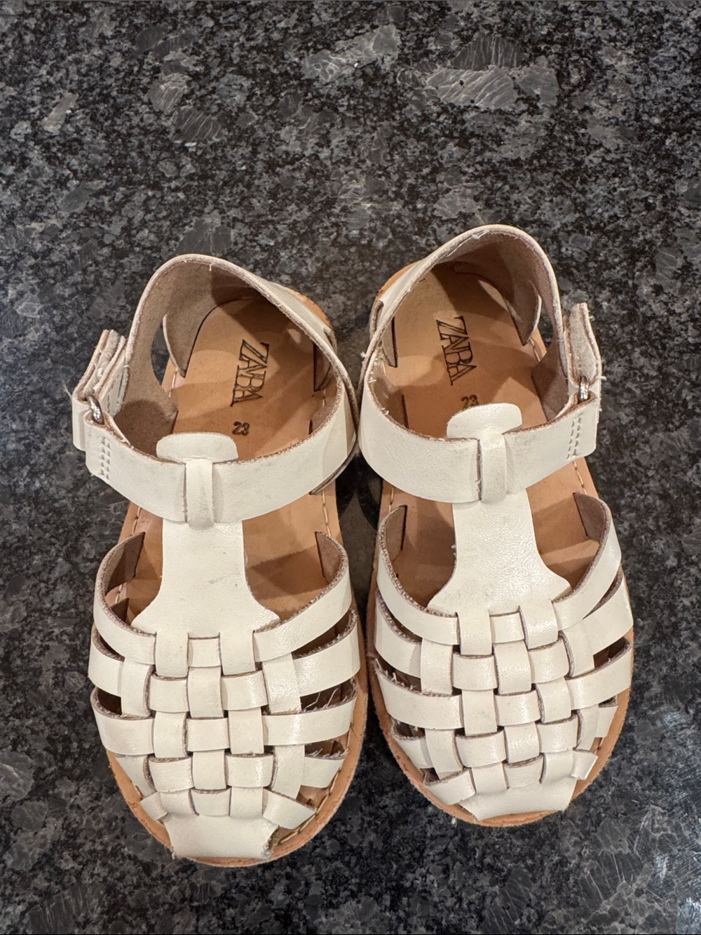 Zara Cream Woven Leather Kids Sandals